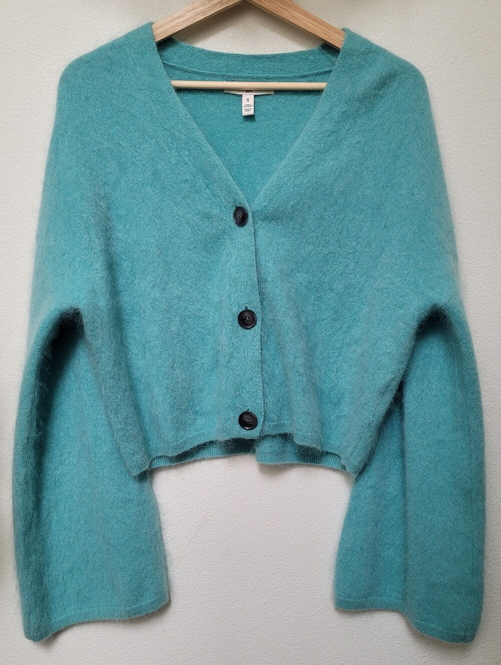 Banana Republic 100% Brushed Cashmere Flare-sleeve Cardigan In Aquamarine Blue